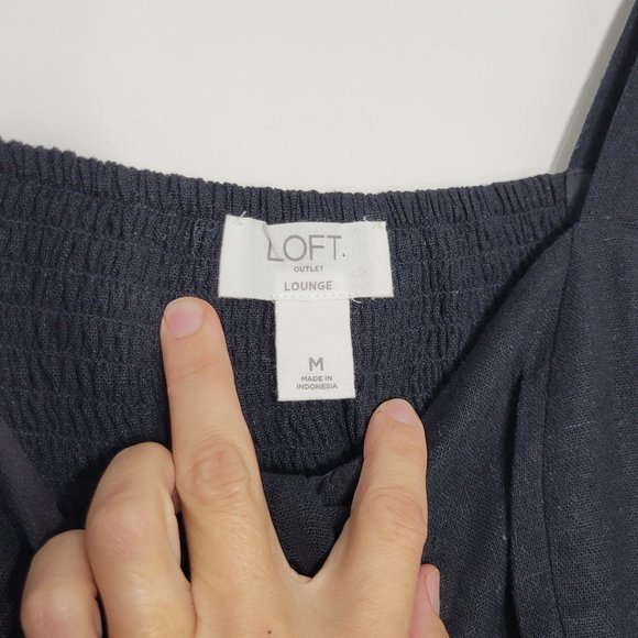 LOFT Black Outlet Lounge Sleeveless Strappy Linen Blend Cami Dress Lightweight - Picture 9 of 13